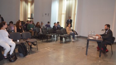 Peter Zalmayev delivers a lecture at the Babyn Yar youth conference, ”Russian Propaganda, Hybrid War and (or) Peace: What’s Happening in the Donbas?”, September 23, 2016